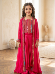 Kids Hot Pink Dhoti Coord with Shrug