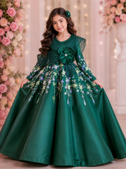 Bottle Green Hand Embroidered Ball Gown