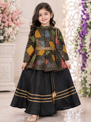 Black Embroidered Peplum Top and Skirt Set