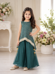 Bottle Green Georgette Kurta Palazzo Set