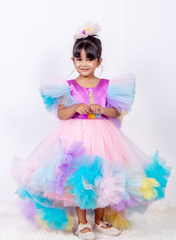 Unicorn Patch Work High Low Kid Dress