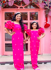 Magenta Pink Designer Dresses Mom And Me Twining Set