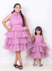 Lavender Ruffled Dress Mother Daughter Combo Sets