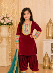 Wine Velvet Patiyala Suit