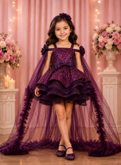 Sequined Purple Party Dress with Trail