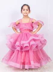 Pink Shimmer Net Layered Gown
