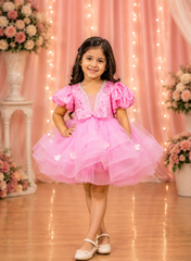 Pink Layered Net Frock