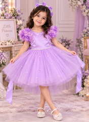Lavender Satin and Net Flower Dress With Tiara