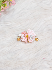 Pastel Pink Floral Hair Clip with Beads
