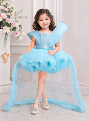 Sky Blue Princess Theme Ruffled Dress