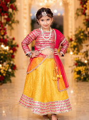 Mustard And Pink Lehenga Set