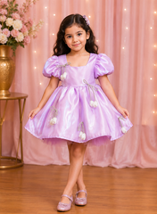 Lavender Satin Puff Sleeve Party Frock