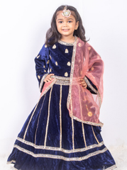 Navy Blue Velvet Lehenga Set