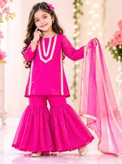 Hot Pink Organza Sharara Suit