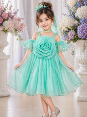 Sea Green Organza Rose Dress