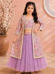 Lavender Embroidered Lehenga with Long Jacket