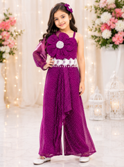 Wine Organza Dhoti Coord Set