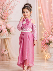 Onion Pink Organza Dhoti Coord Set