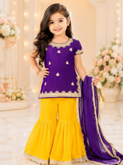 Purple and Yellow Sharara Suit