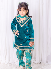 Teal Blue Velvet and Brocade Suit