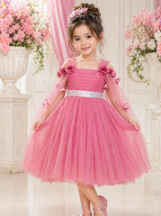 Onion Pink Long Flowers Sleeves Gown
