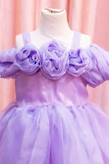 Lavender Rosette Off Shoulder Frock