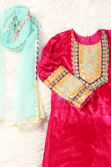 Magenta Pink Velvet Patiayala Suit