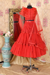 Red and Net Sequins Lahenga