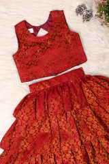 Beautiful Wine Brocade Skirt Top Set