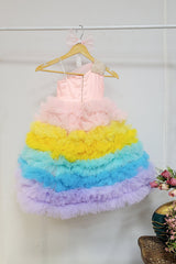 Colorfull Ruffled One Off Shoulder Gown