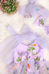 Lavender Embroidered Net Romper Dress