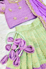Lavender Green Hand Embroidered Lehenga Set
