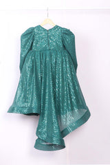 Bottle Green High Low Sequins Gown