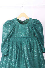 Bottle Green High Low Sequins Gown