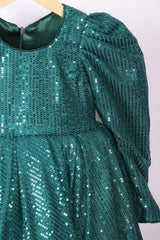 Bottle Green High Low Sequins Gown