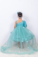 Aqua Blue Sequins and Net Frozen Theme Dress