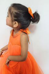 Orange Halter Neck Flared Gown
