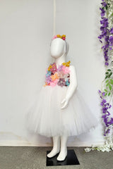 White 3D Flower Net Dress