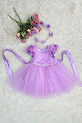 Lavender Satin and Net Flower Dress With Tiara