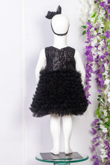 Black Ruffled Net and Sequins Dress