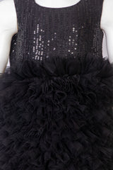 Black Ruffled Net and Sequins Dress