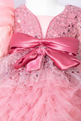 Onion Pink Ruffled Dress with Ruffled Trail
