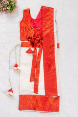 Durga Pooja Special Red And White Ready to Wear Saree