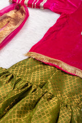 Mazenta and Green Velvet and Brocade Sharara Suit