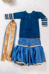Teal Blue Velvet and Brocade Sharara Suit