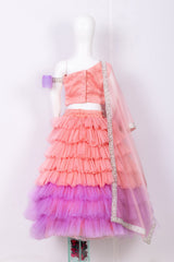 Peach and Lavender Ruffled Lehenga