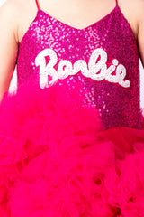 Hot Pink Barbie Theme Heavy Ruffled Dress