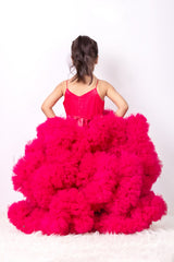 Hot Pink Barbie Theme Heavy Ruffled Dress