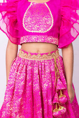Hot Pink Brocade Skirt Top Set