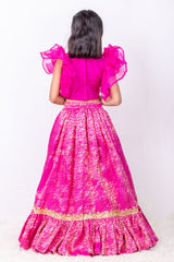 Hot Pink Brocade Skirt Top Set